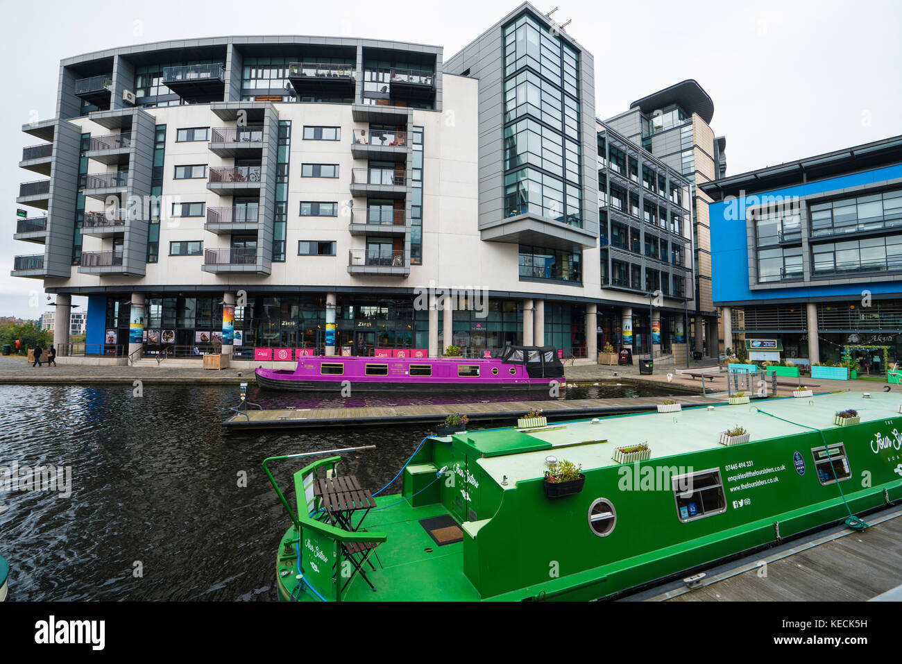 Fountainbridge sviluppo di proprietà sul canale a Edimburgo, Scozia, Regno Unito. Foto Stock