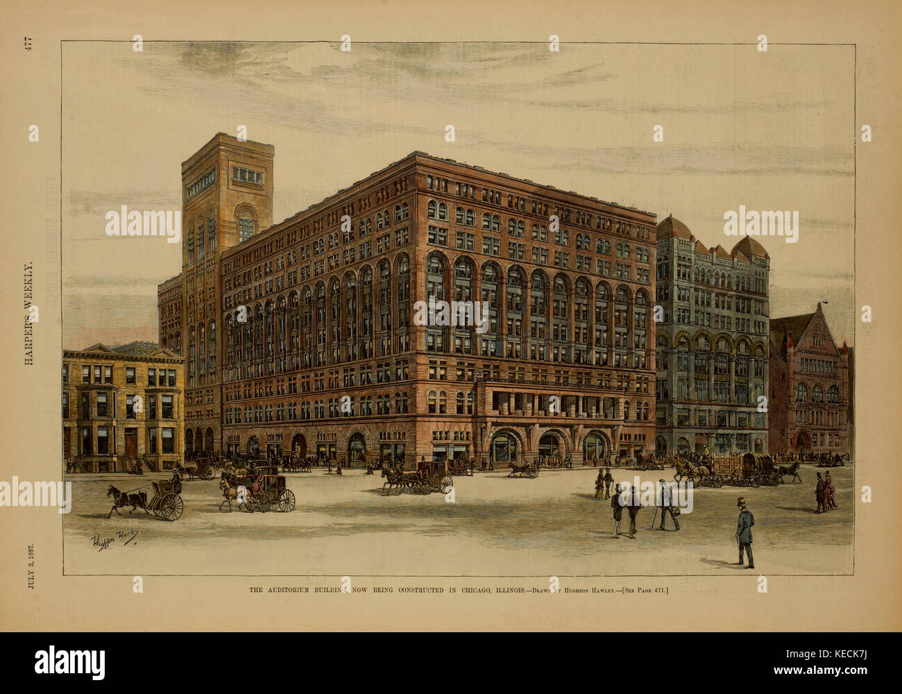 L'Auditorium Building è stato costruito a Chicago, Illinois, disegnato da Hughson Hawley, Harper's Weekly, 2 luglio 1887 Foto Stock