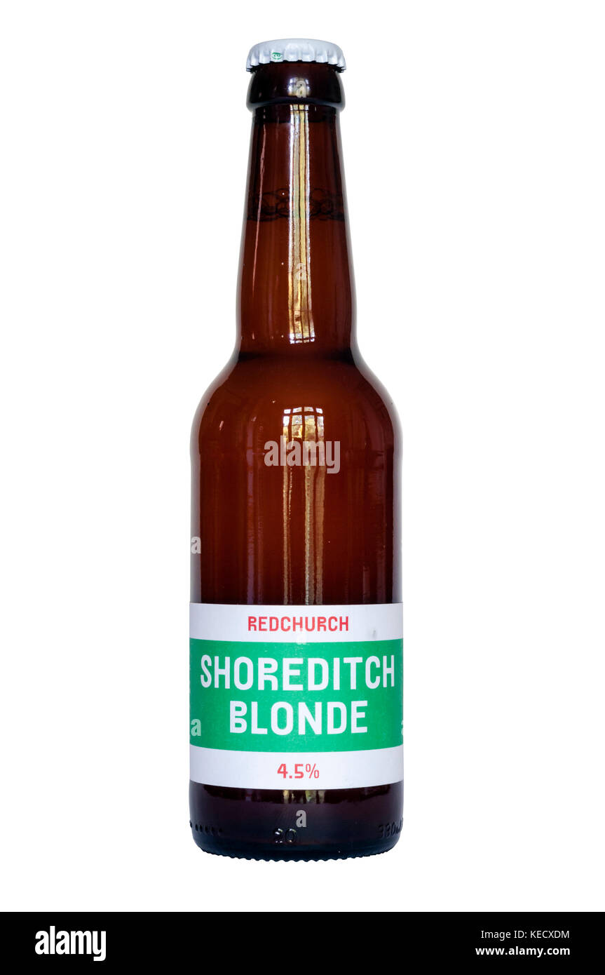 Una bottiglia di Shorditch bionda, dalla birreria Redchurch. Una luce di birra bionda ha una forza di 4,5% abv. Foto Stock