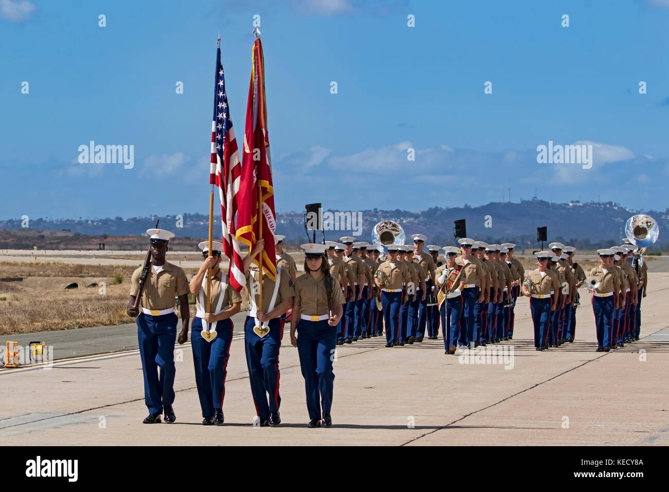 I soldati dei marines americani Marching Band a Miramar in airshow san diego Foto Stock