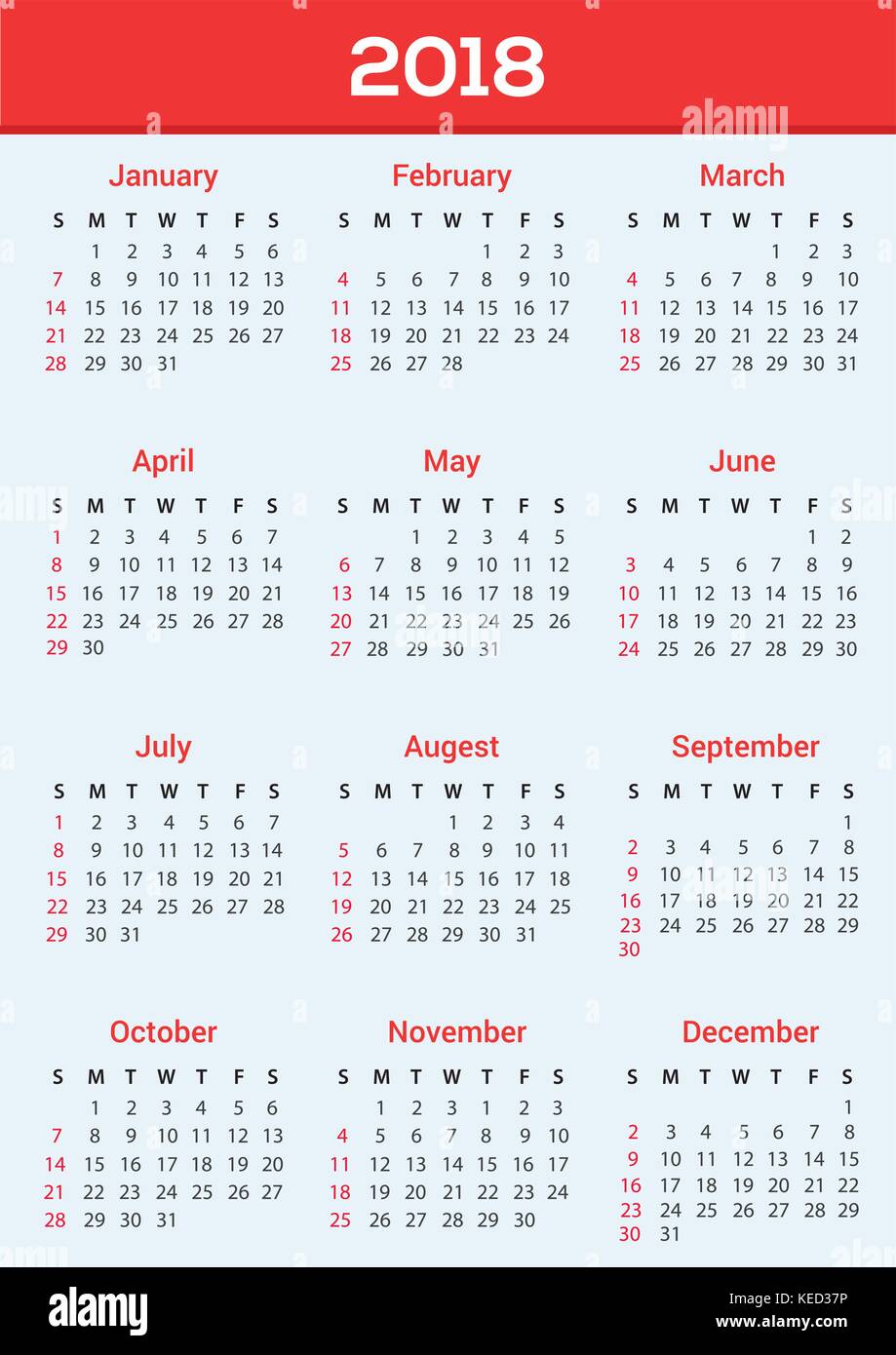 Calendario modello design 2018 Illustrazione Vettoriale