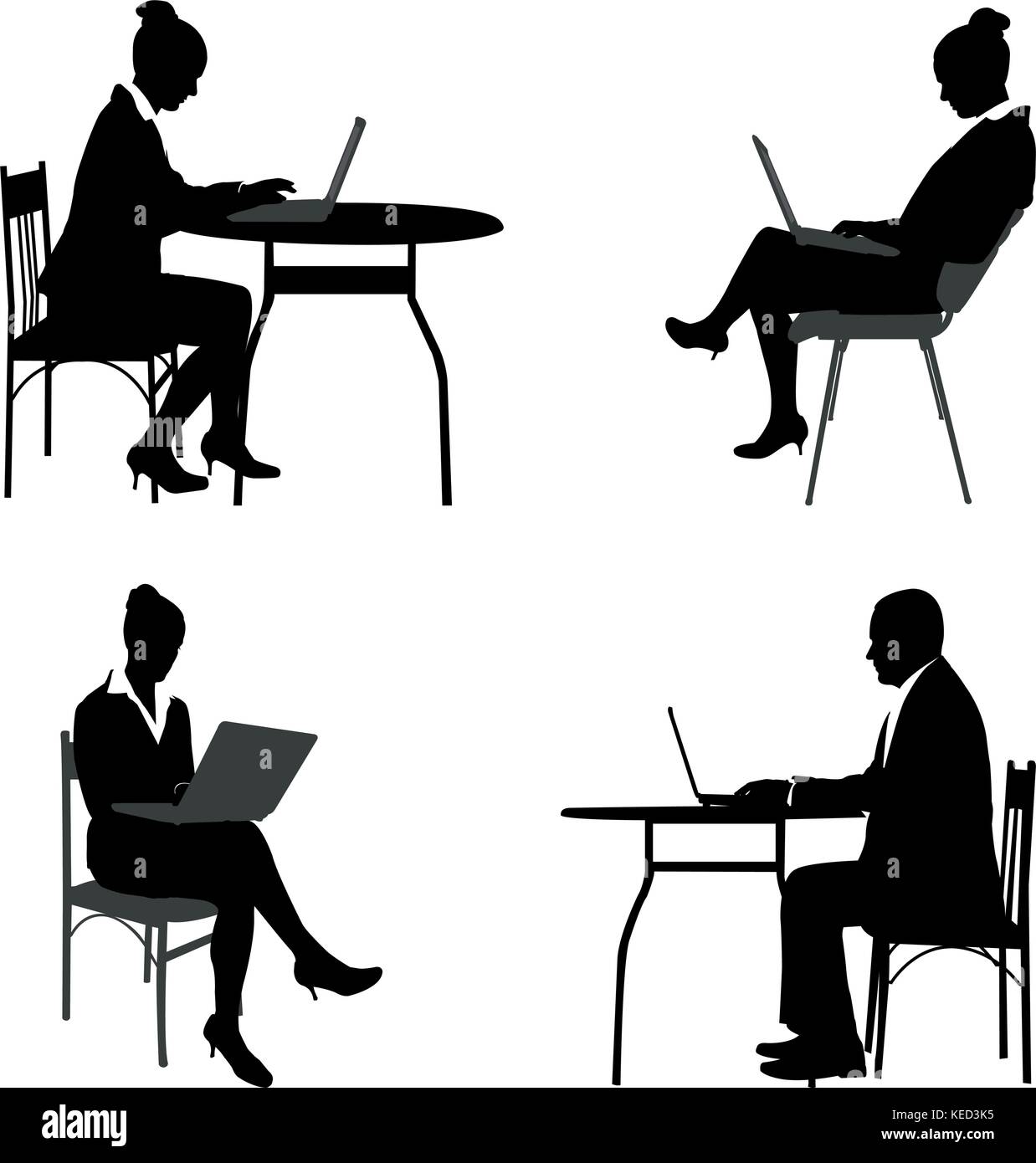La gente di affari che stanno lavorando sul loro computer portatili sagome - vettore Illustrazione Vettoriale