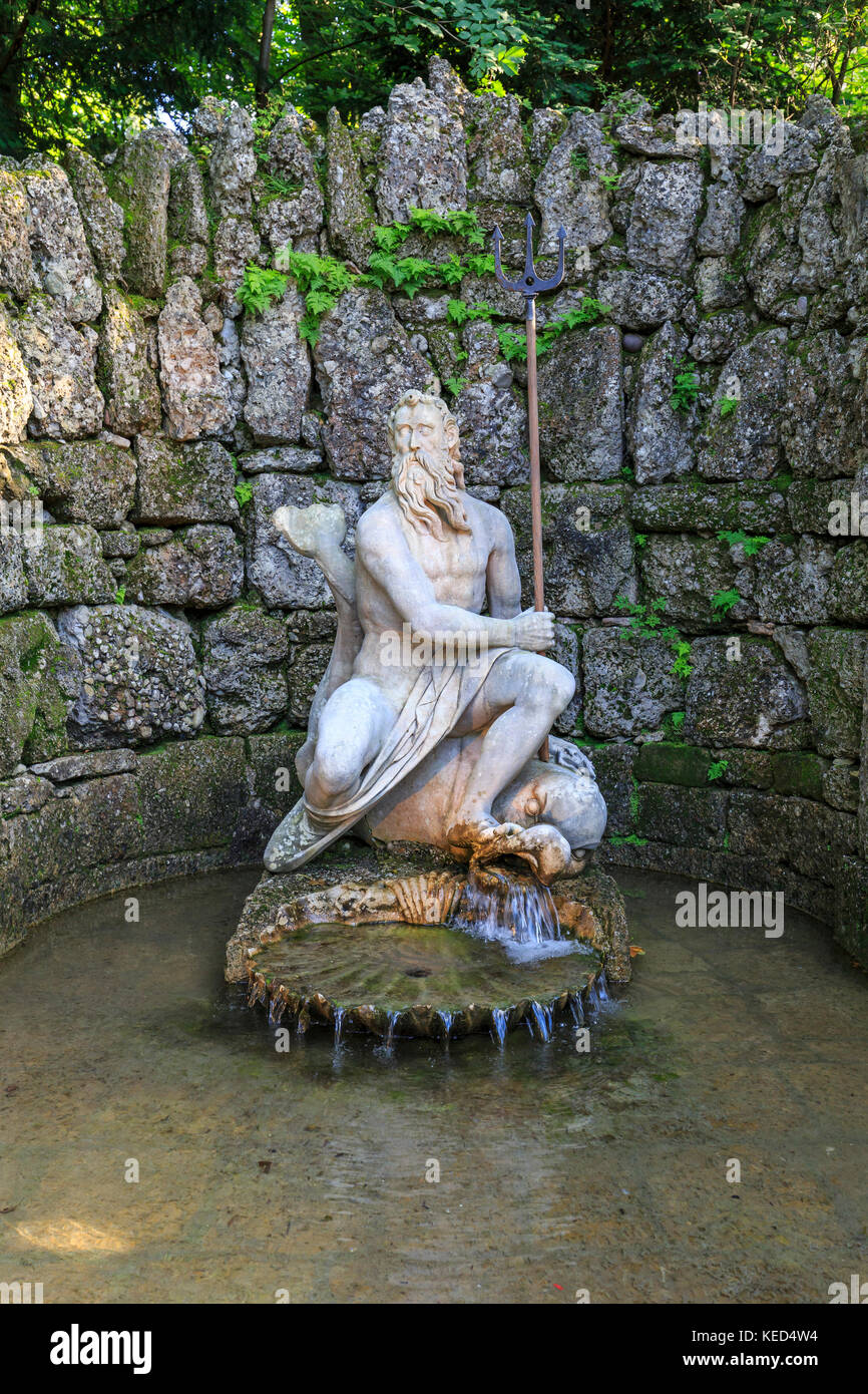 Fontana di Nettuno, fontana di Hellbrunn, castello di Hellbrunn, Salisburgo, Austria Foto Stock