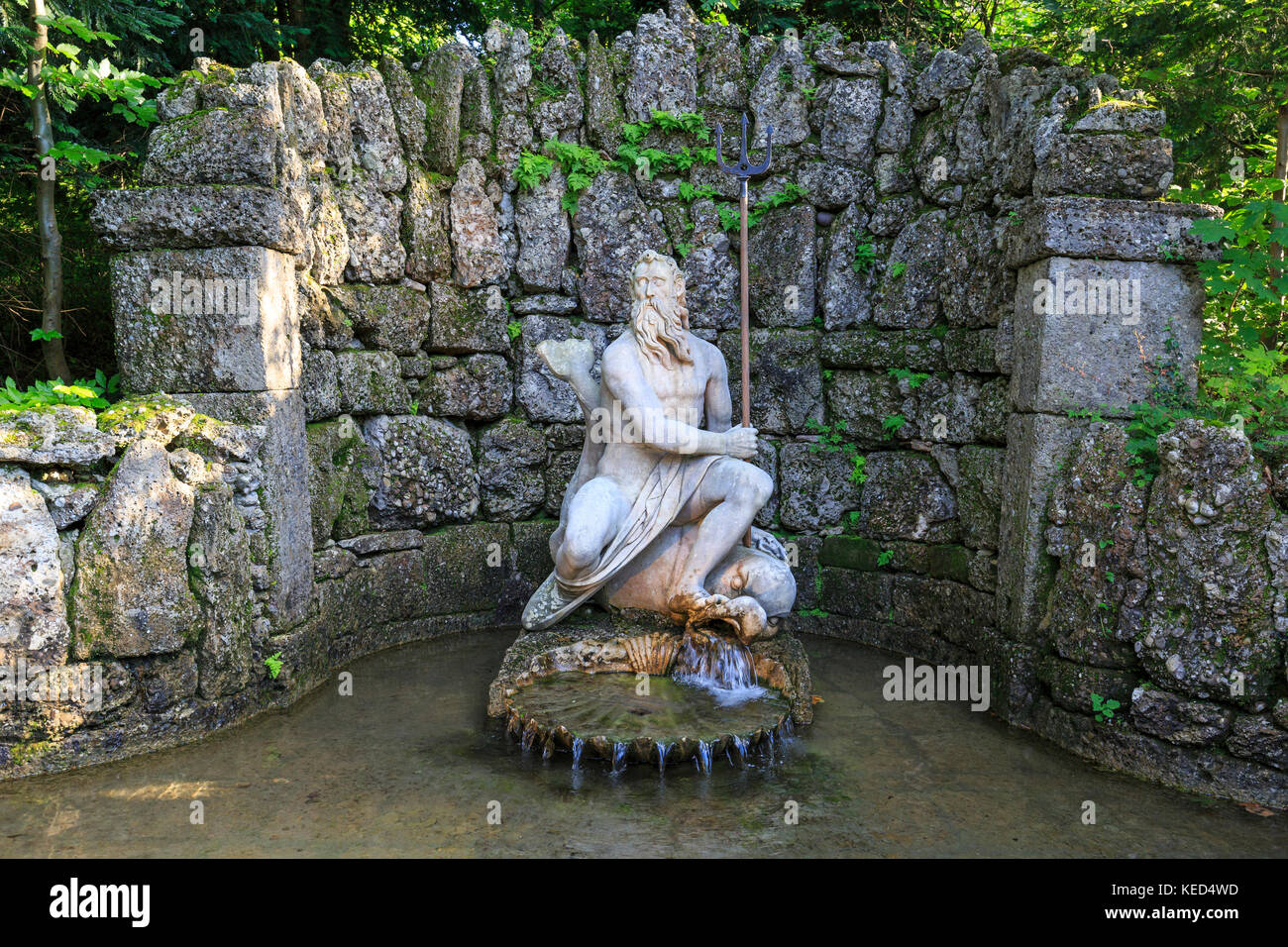 Fontana di Nettuno, fontana di Hellbrunn, castello di Hellbrunn, Salisburgo, Austria Foto Stock
