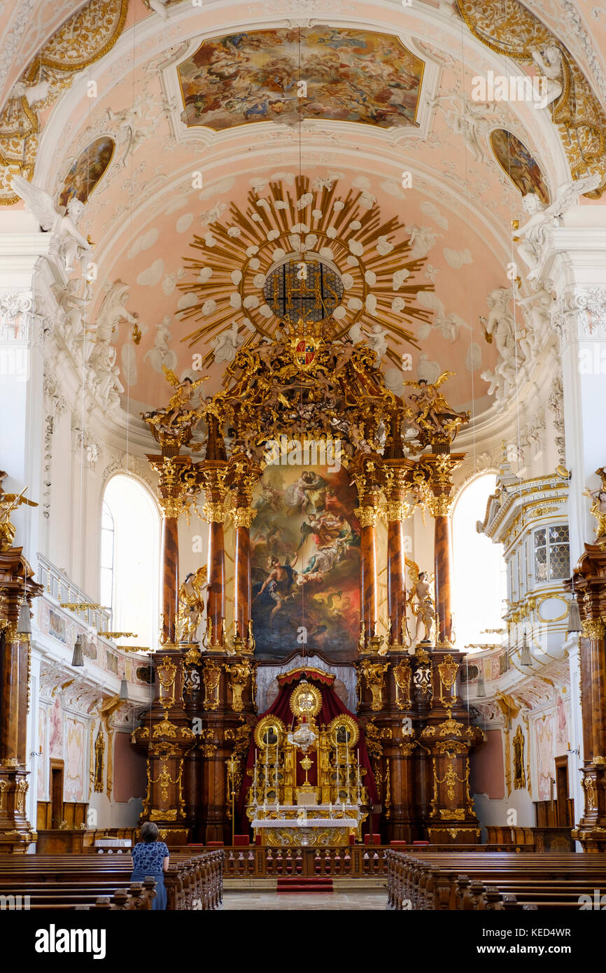 Santuario con altare maggiore, chiesa di angelo custode, Eichstätt, Altmühltal, alta Baviera, Baviera, Germania Foto Stock