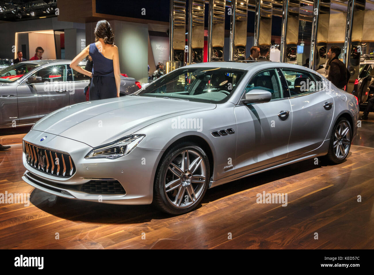 FRANCOFORTE, GERMANIA - 12 SETTEMBRE 2017: Nuova Maserati Quattroporte 2018 presentata al Salone dell'automobile IAA di Francoforte del 2017. Foto Stock