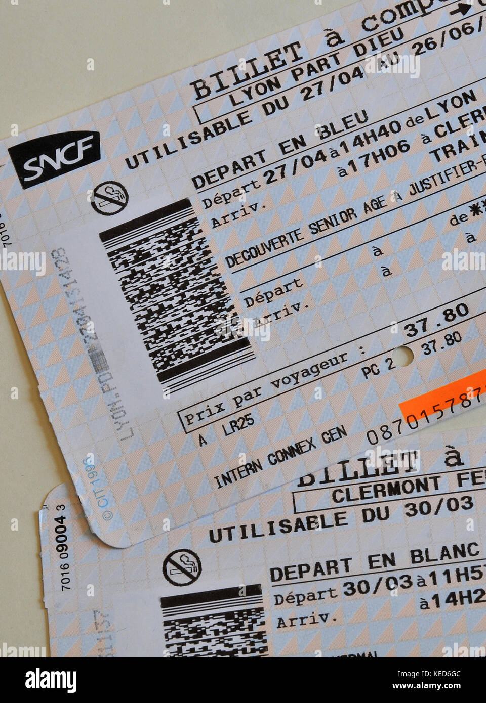 Treno SNCF ticket, Francia Foto Stock