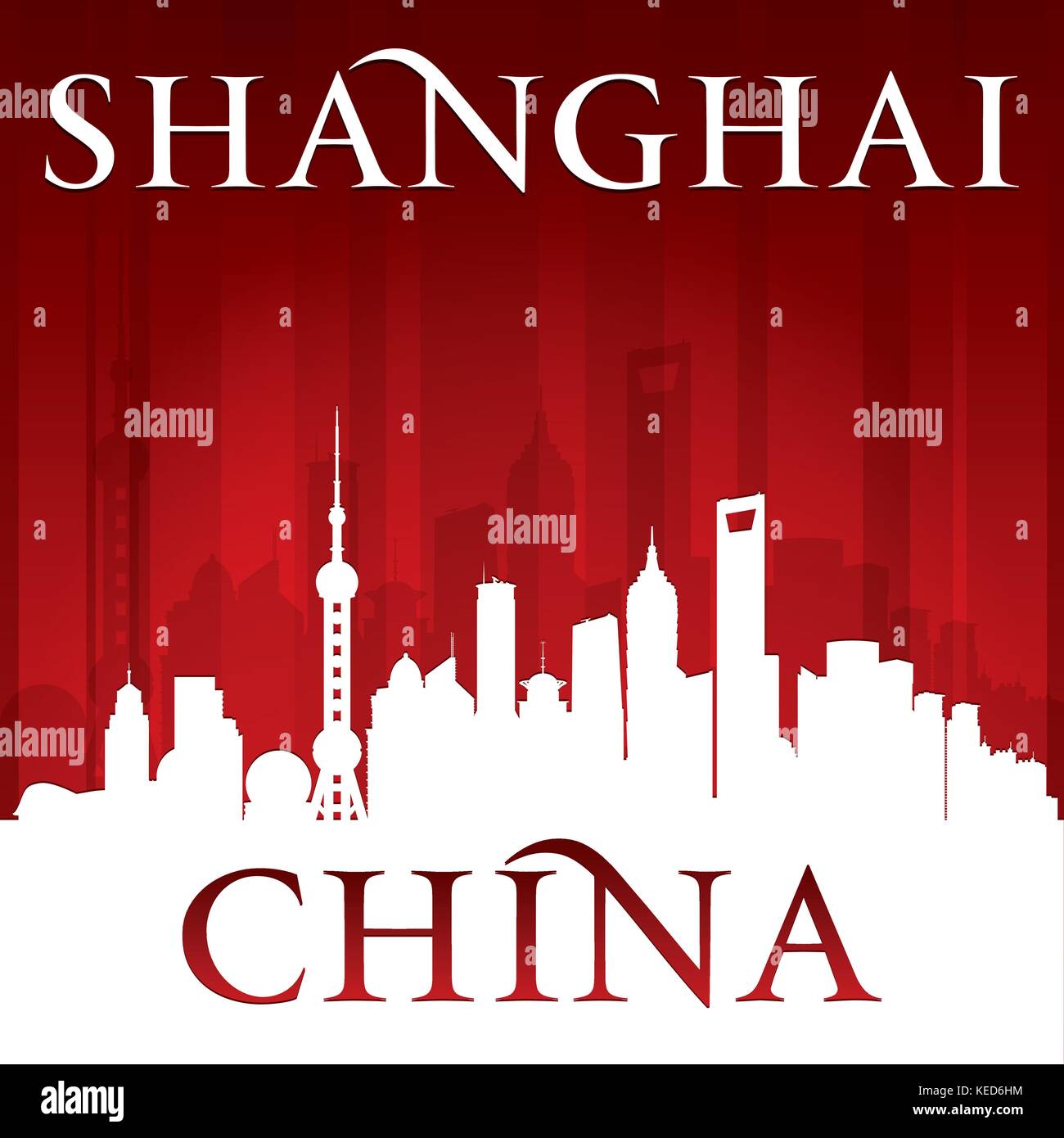 Cina Shanghai skyline della città silhouette. Illustrazione Vettoriale Illustrazione Vettoriale