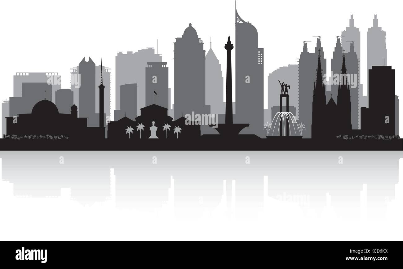Indonesia Jakarta skyline della città di vettore illustrazione silhouette Illustrazione Vettoriale