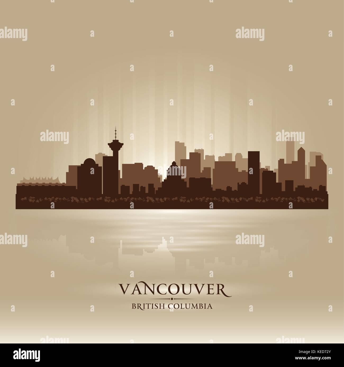 Vancouver British Columbia skyline silhouette della città. Illustrazione Vettoriale Illustrazione Vettoriale