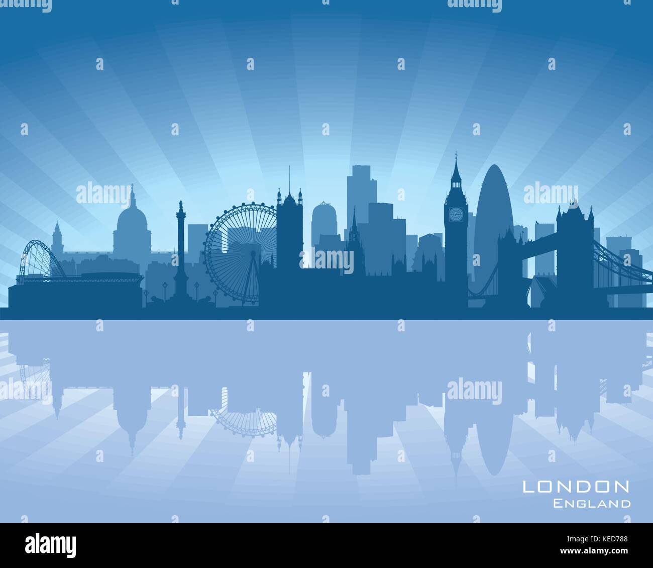 Londra, Inghilterra skyline con la riflessione in acqua Illustrazione Vettoriale