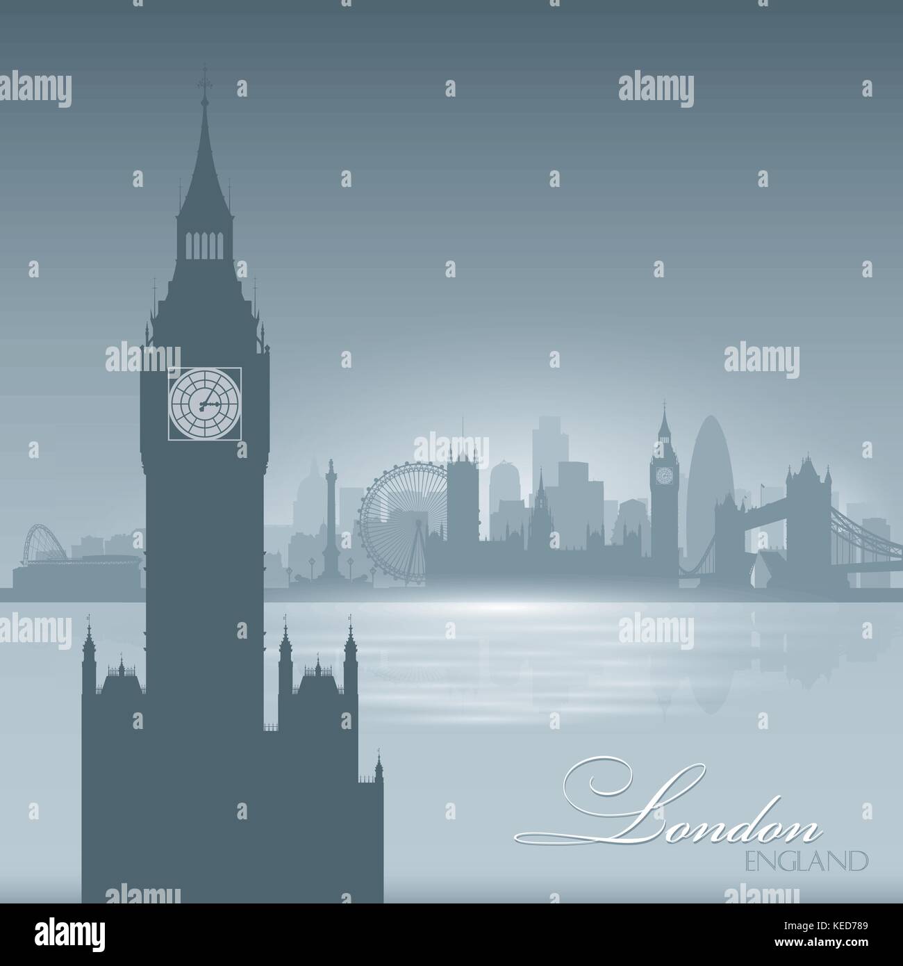Londra Inghilterra skyline silhouette città illustrazione vettoriale sfondo Illustrazione Vettoriale