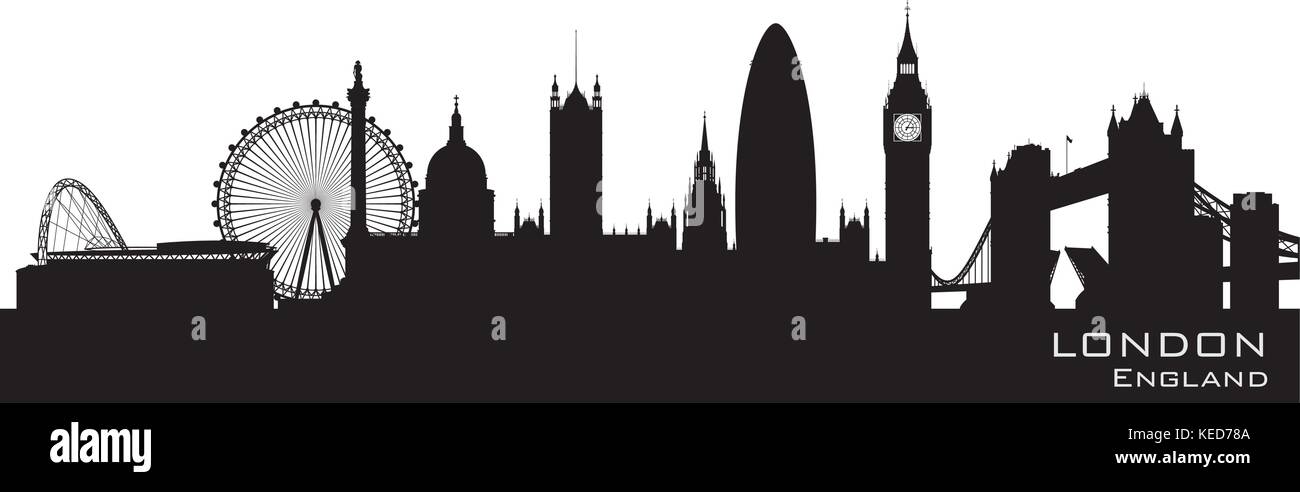 Londra, Inghilterra skyline. Silhouette dettagliata. Illustrazione Vettoriale Illustrazione Vettoriale