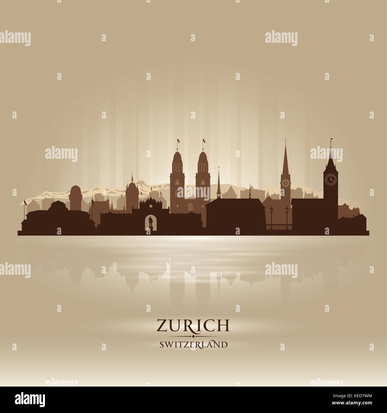 Zurich Svizzera dello skyline della città di vettore illustrazione silhouette Illustrazione Vettoriale