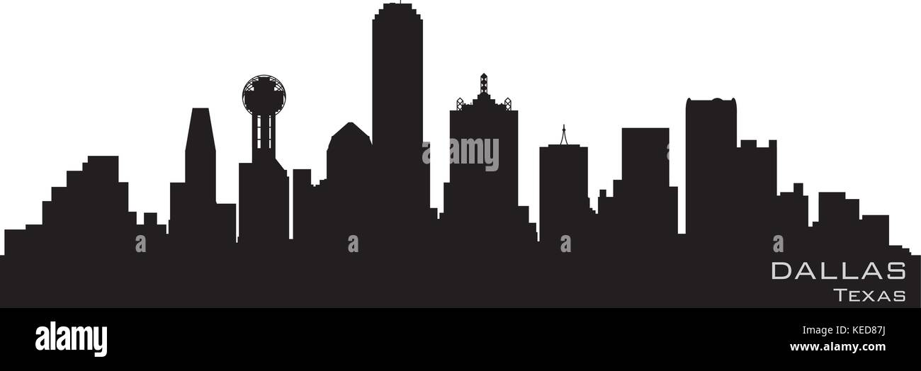 Dallas, Texas skyline. Vettore dettagliate silhouette Illustrazione Vettoriale
