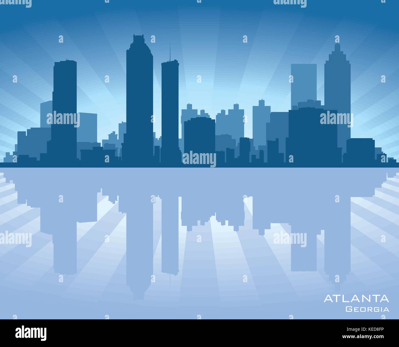 Atlanta, Georgia skyline illustrazione con la riflessione in acqua Illustrazione Vettoriale