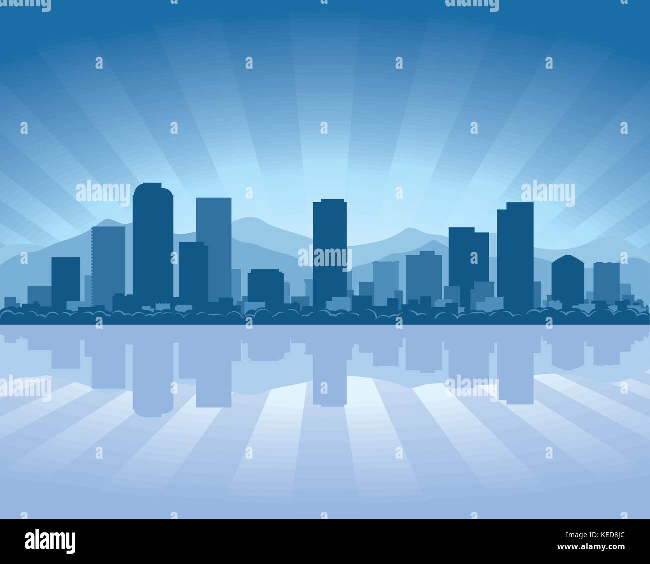 Lo skyline di Denver con la riflessione in acqua Illustrazione Vettoriale