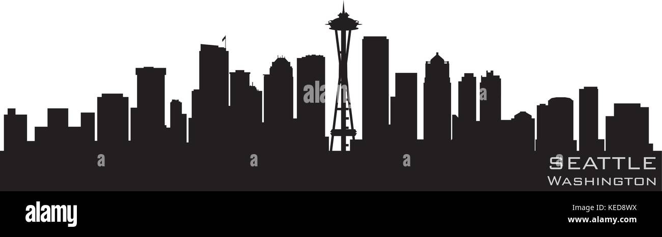 Seattle, Washington skyline. Vettore dettagliate silhouette Illustrazione Vettoriale