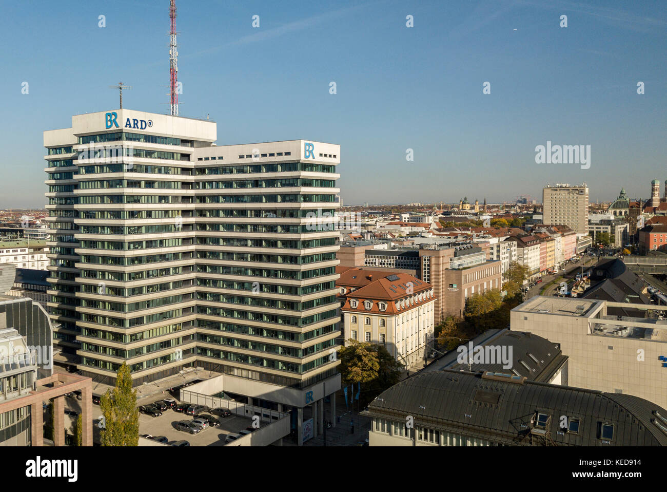 Monaco di Baviera, Germania 17/10/2017: sede dell'emittente pubblica ard/Bayerische Rundfunk di Monaco di Baviera Foto Stock