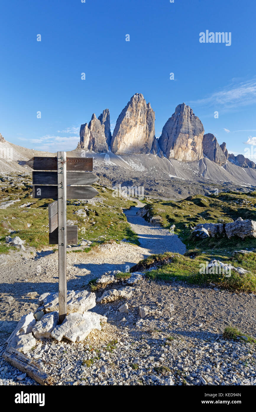 Fronte nord delle Tre Cime di Lavaredo, sesto dolomite, alto adige, italia, europa Foto Stock