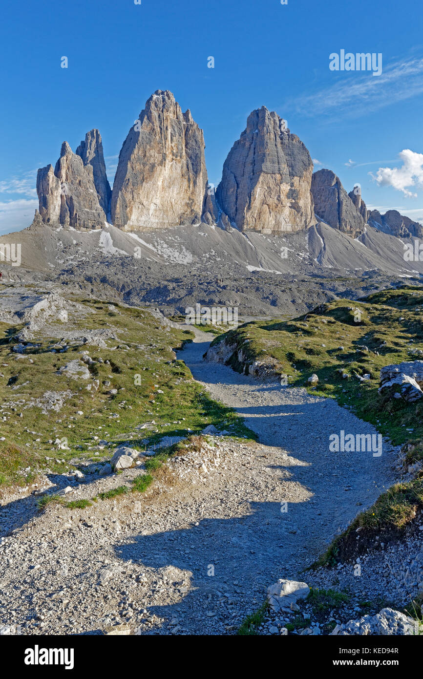 Fronte nord delle Tre Cime di Lavaredo, sesto dolomite, alto adige, italia, europa Foto Stock