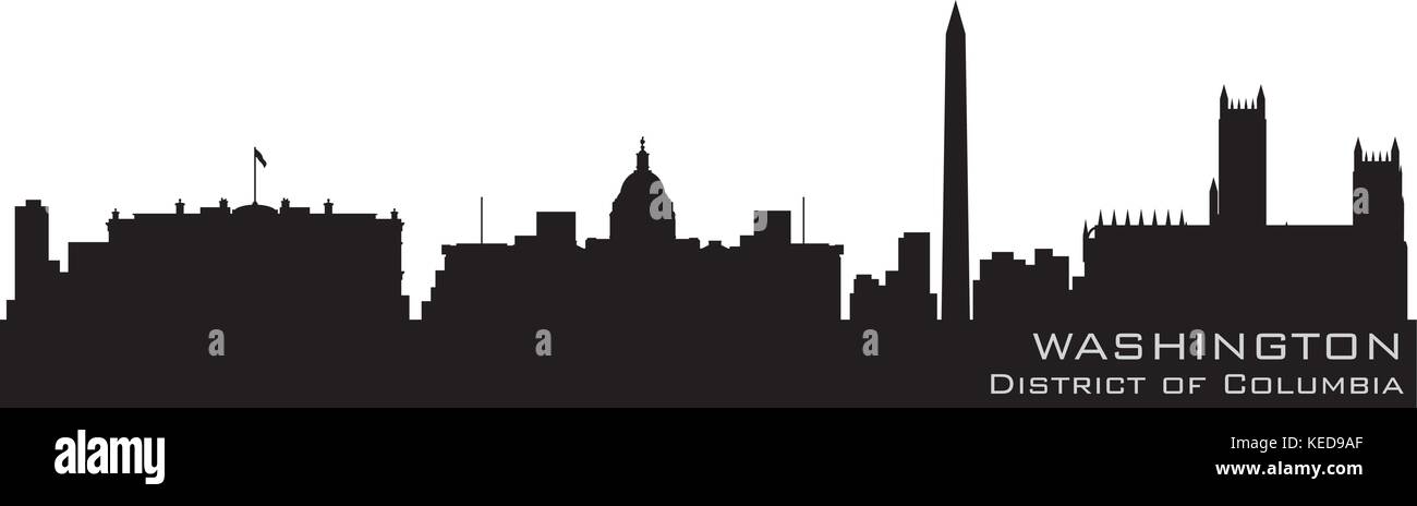 Washington, Distretto di Columbia skyline. Vettore dettagliate silhouette Illustrazione Vettoriale