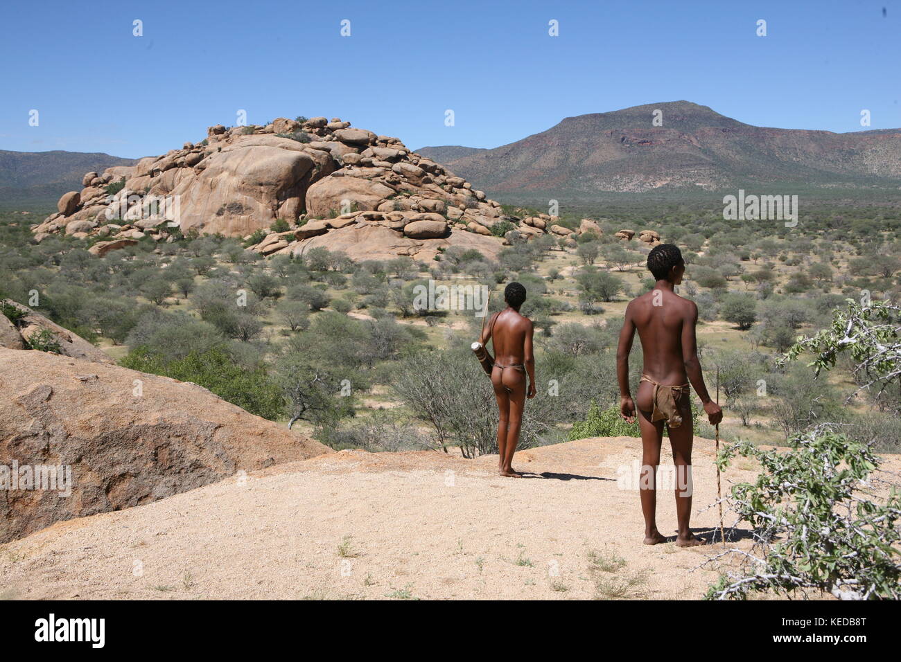 San Buschmänner persone in Namibia - Volksstamm - cercando di cacciare Foto Stock