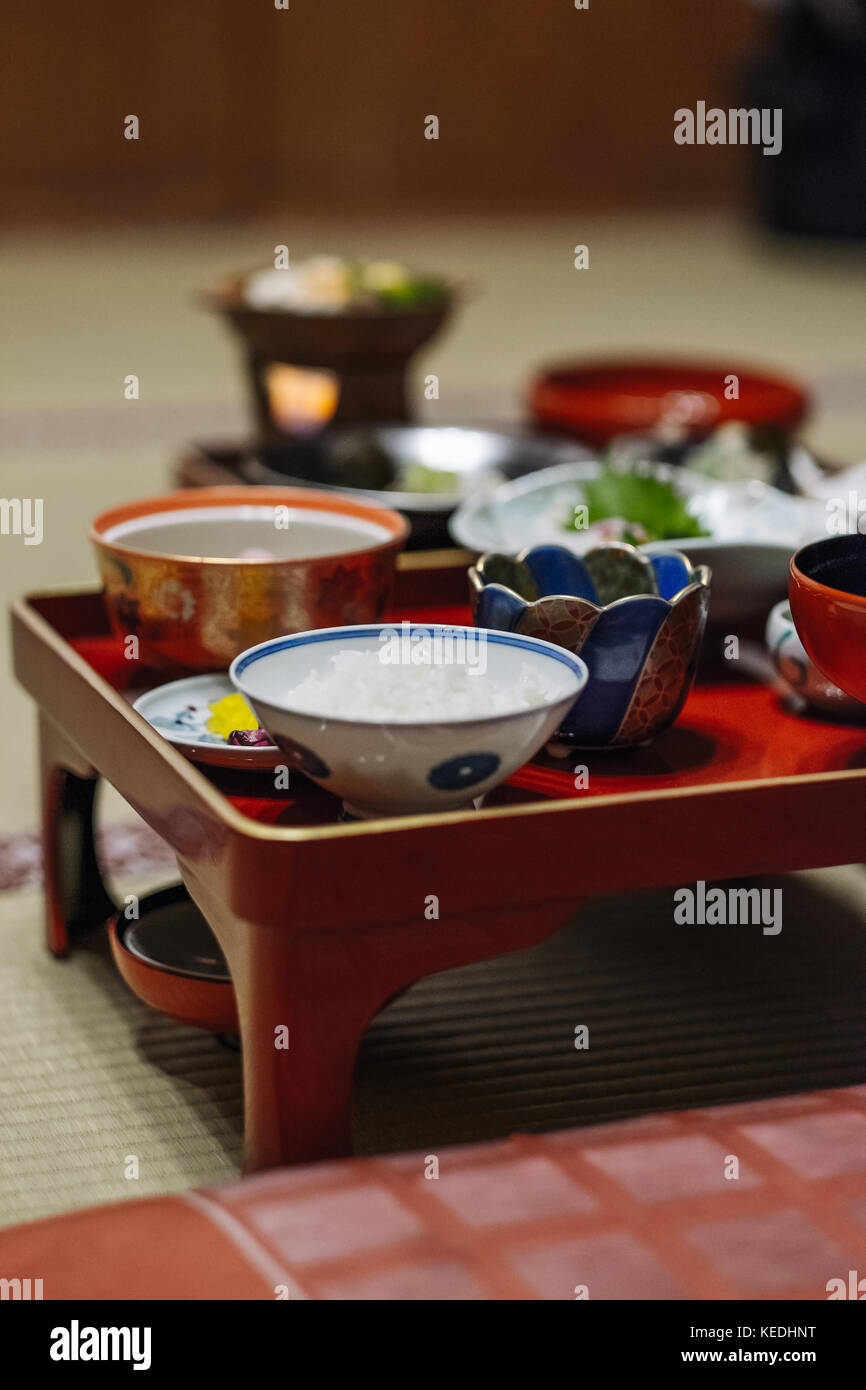 Giapponese cena servita in koya san tempio Foto Stock