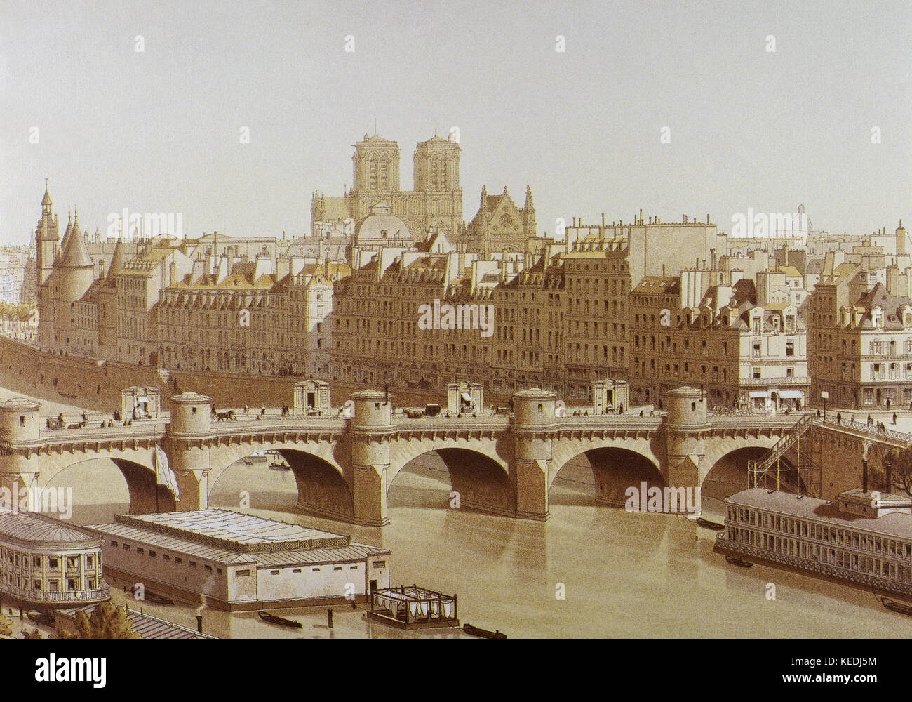La Francia. Parigi. Il nuovo ponte (Pont Neuf) sul fiume Senna, costruito tra il 1578-1607. Incisione, 1840. Foto Stock