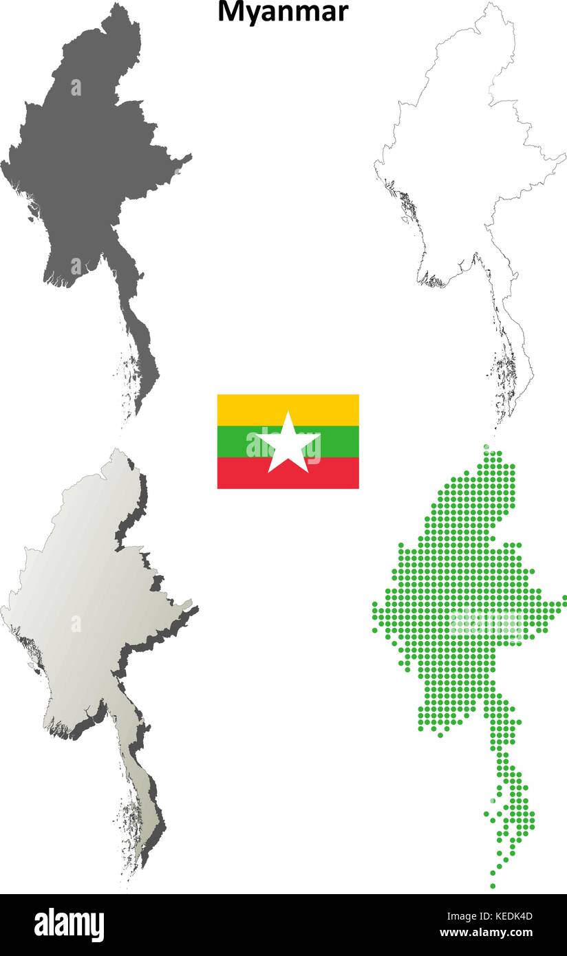 Myanmar mappa di contorno impostato Illustrazione Vettoriale