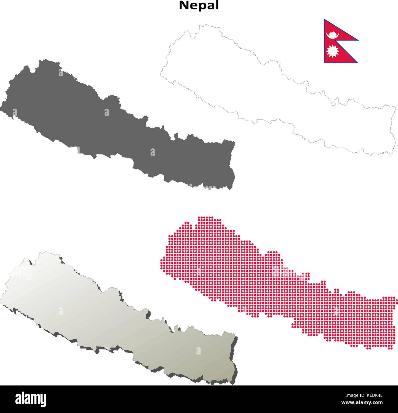 Nepal mappa di contorno impostato Illustrazione Vettoriale