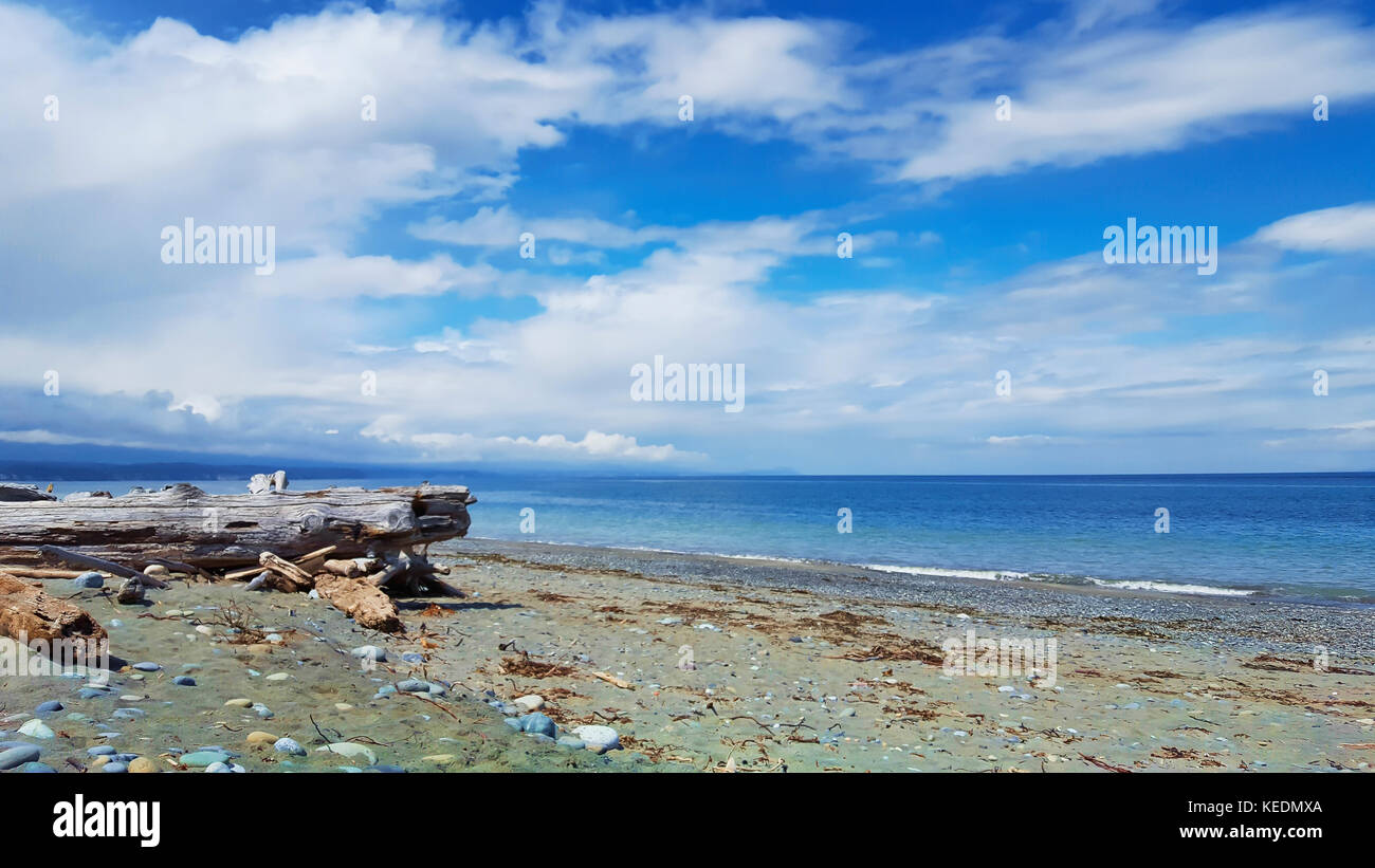 Vista di stretto di Juan de fuca da dungeness spit, dungeness National Wildlife Refuge e dungeness Recreation Area, una contea di clallam parco vicino sequ Foto Stock