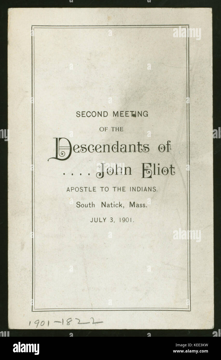 Seconda riunione di sopra (detenute da) JOHN ELIOT I DISCENDENTI (a) South Natick, MA (NYPL ADE 276869 4000014405) Foto Stock
