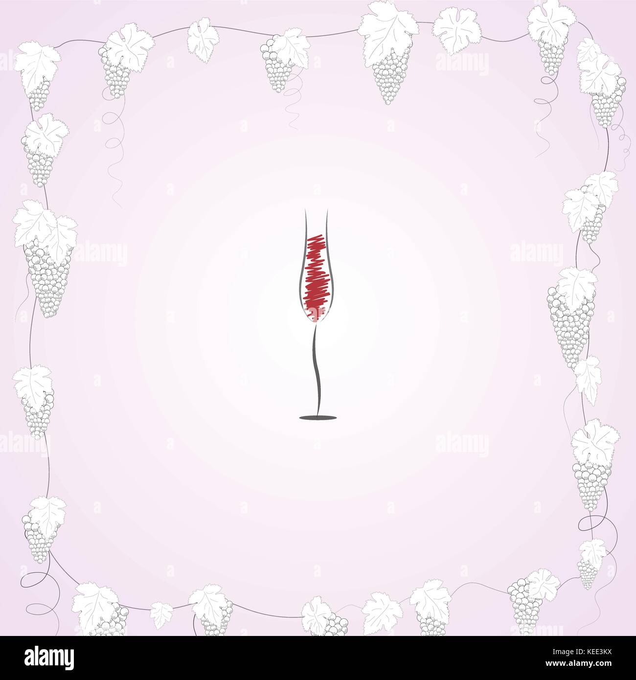 Bicchiere di vino sullo sfondo della vite e foglie Illustrazione Vettoriale