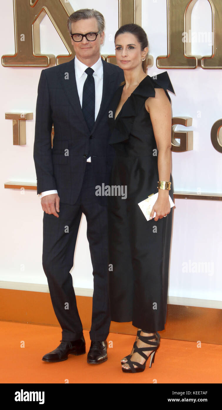 Set 18, 2017 - Colin Firth e Livia Firth frequentando 'Kingsman: Il Golden Circle" mondo Premiere, Leicester Square a Londra, Inghilterra, Regno Unito Foto Stock