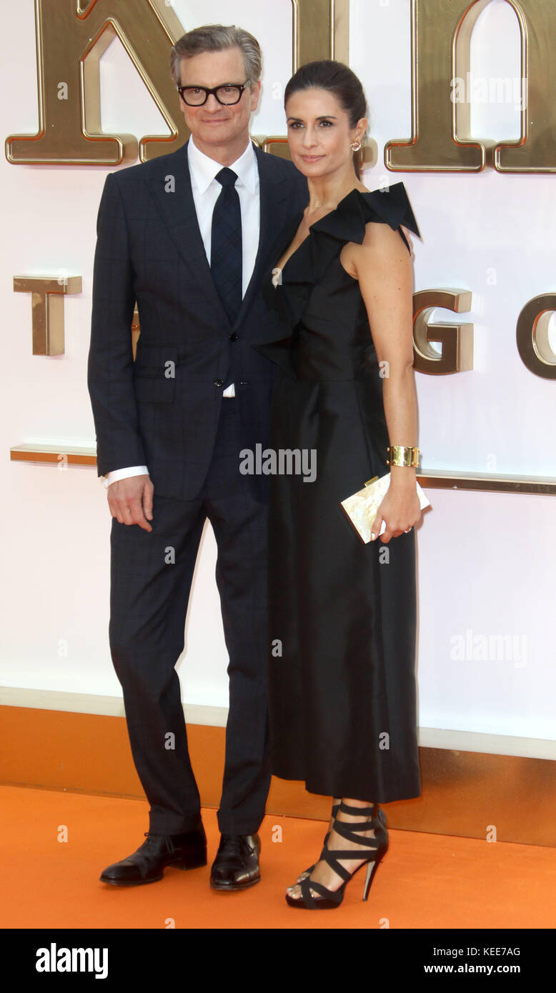 Set 18, 2017 - Colin Firth e Livia Firth frequentando 'Kingsman: Il Golden Circle" mondo Premiere, Leicester Square a Londra, Inghilterra, Regno Unito Foto Stock