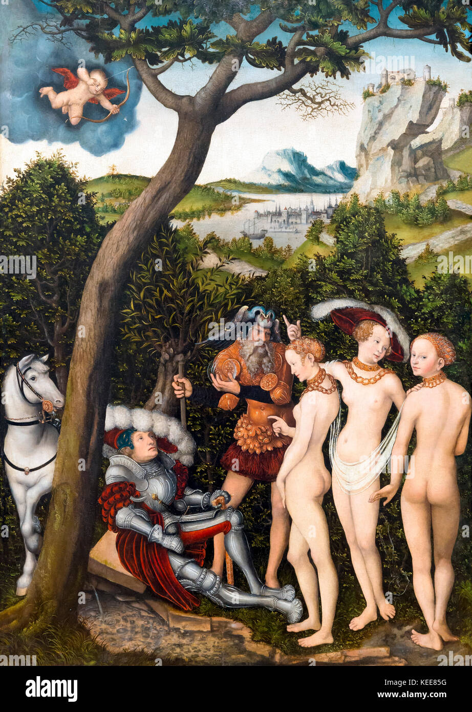 Il Giudizio di Parigi, Lucas Cranach il Vecchio, circa 1528, Metropolitan Museum of Art, Manhattan, New York City, USA, Nord America Foto Stock