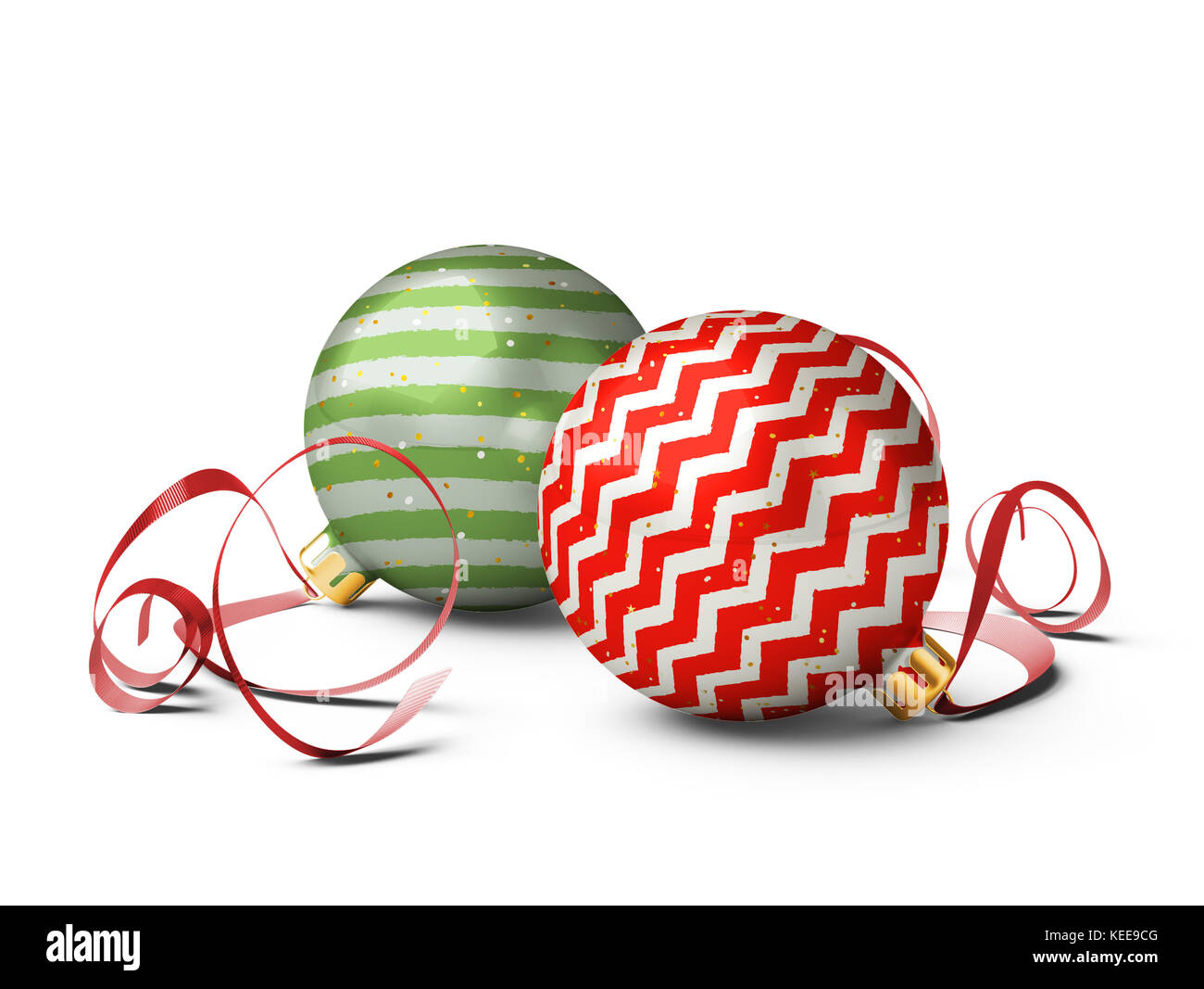 Due palle di Natale sono isolati su sfondo bianco. Il rendering 3d. Foto Stock