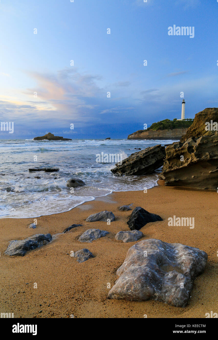 Faro di Biarritz e Grande Plage Foto Stock