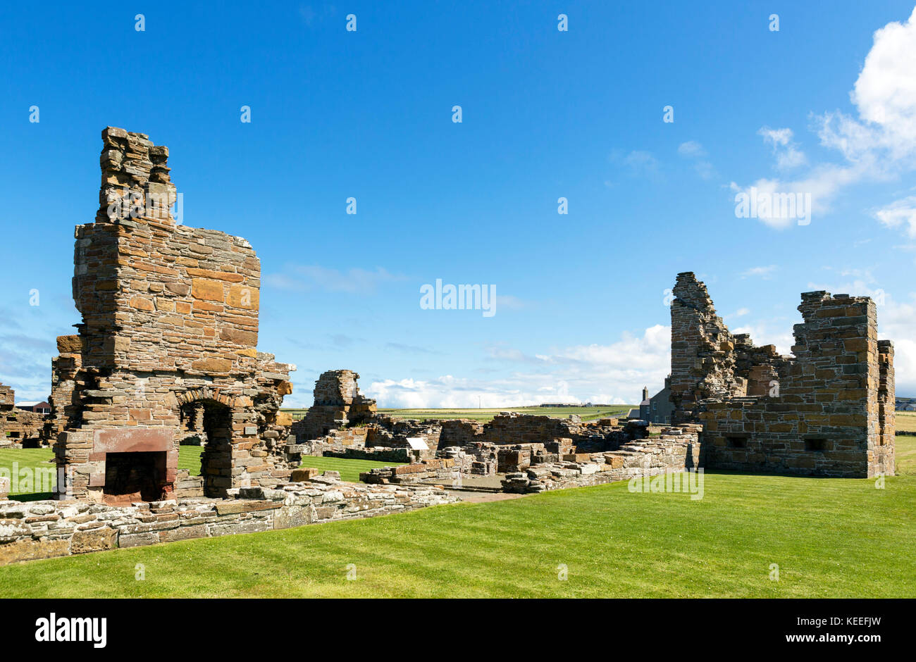 Rovine del Palazzo Ducale, un castello del XVI secolo in Birsay, Continentale, Orkney, Scotland, Regno Unito Foto Stock