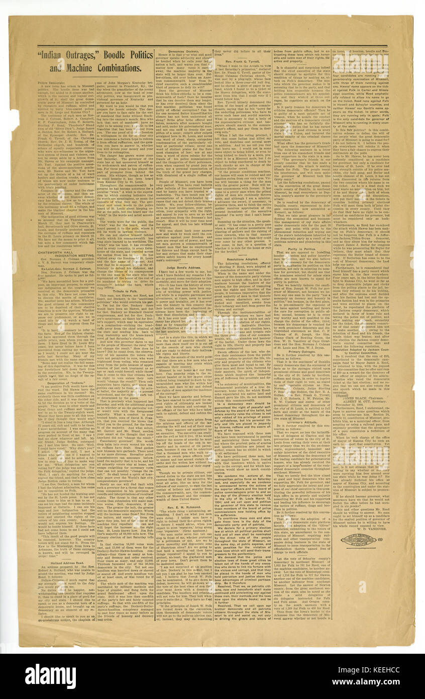 Articolo da W.D. Vandiver Indian oltraggi Boodle politica e combinazioni di macchina, ca. 1904 Foto Stock