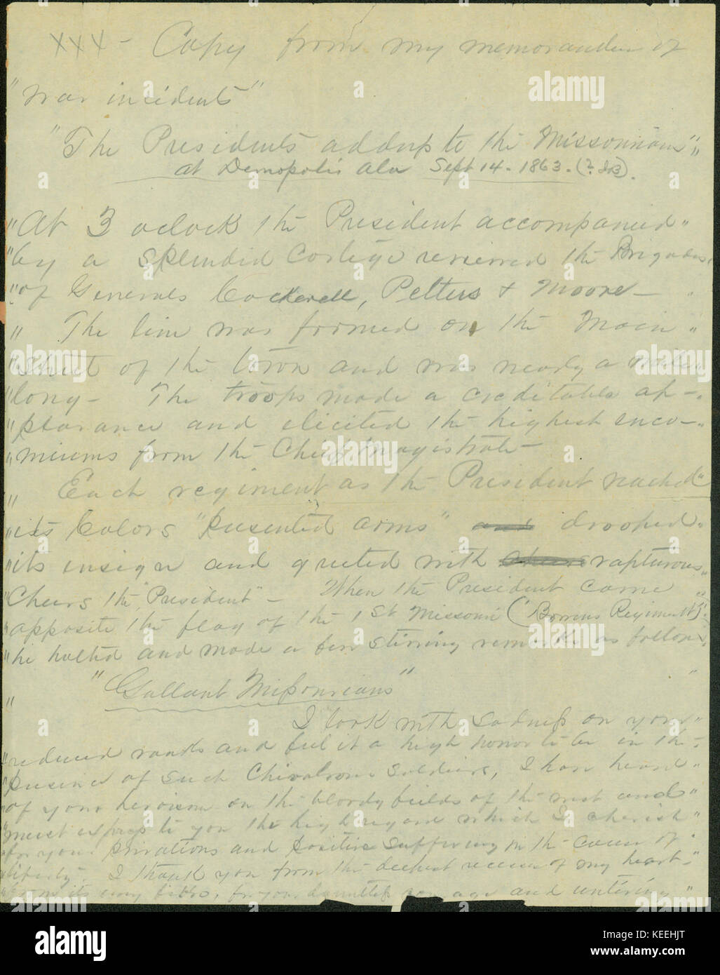 Saluto del Presidente per la Missourians a Demopolis, Alabama, Settembre 14, 1863 Foto Stock