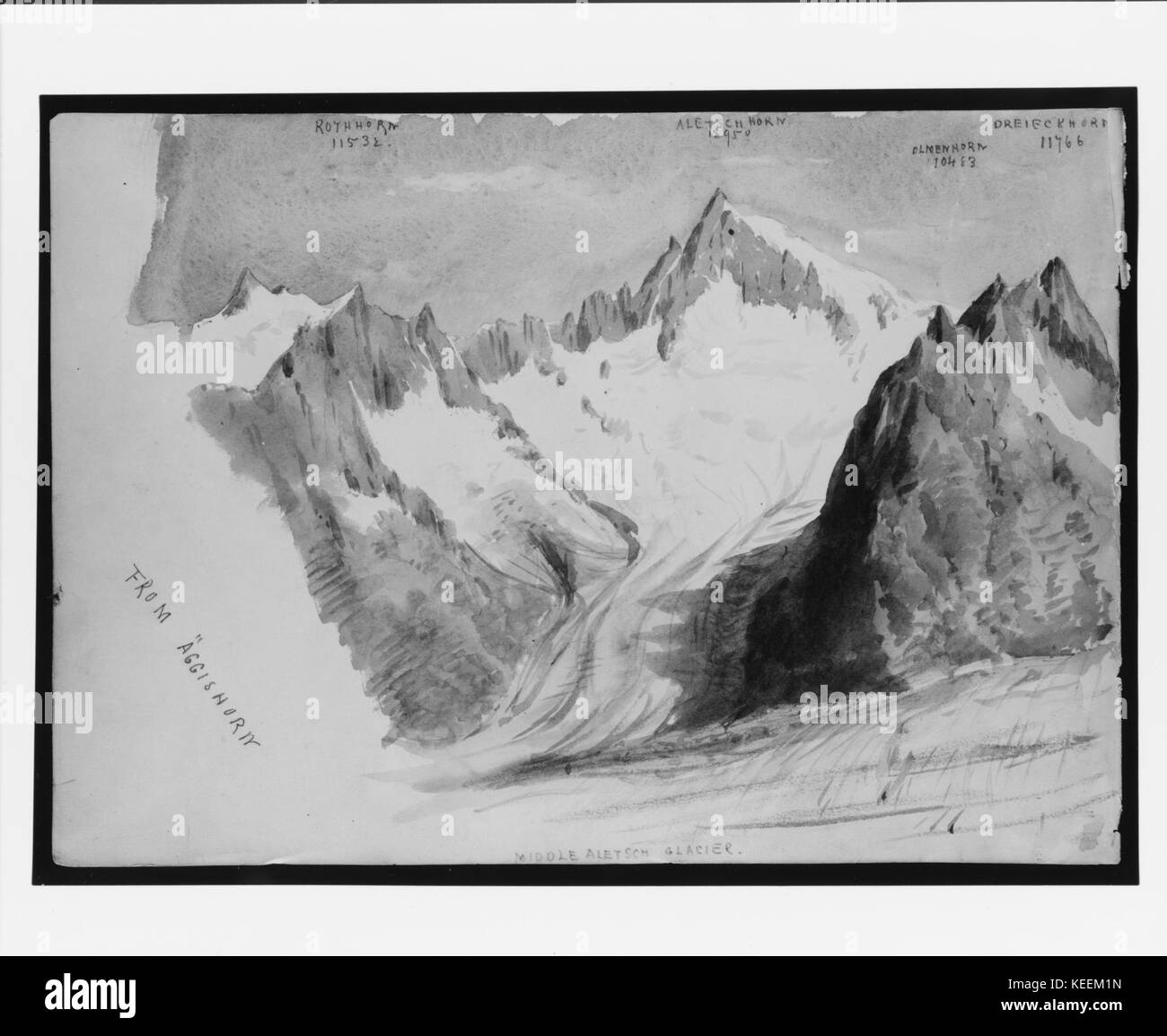 Ghiacciaio di Aletsch dal Eggishorn (dalla splendida Montagna acquerelli Sketchbook) soddisfatte 219191 Foto Stock
