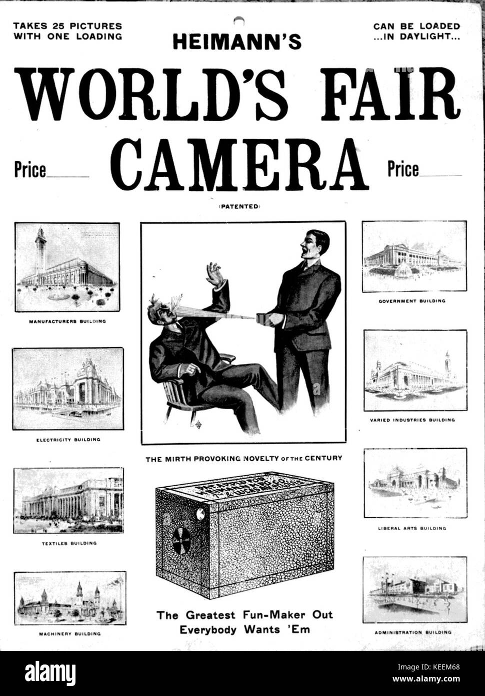 Questo annuncio promuove la macchina fotografica di Morris Heimann, presentata alla Fiera Mondiale del 1904, che riflette i prodotti innovativi introdotti durante l'evento e il loro fascino al pubblico durante i primi anni del XX secolo. Foto Stock
