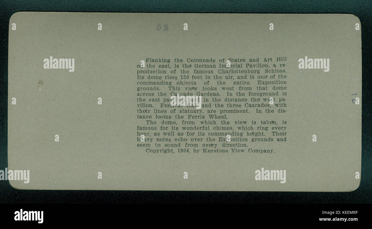 Guarda i padiglioni e Festival Hall dalla cupola dell'edificio tedesco, Louisiana Purchase Exposition, St. Louis, MO. U.S.A. (Lato posteriore) Foto Stock