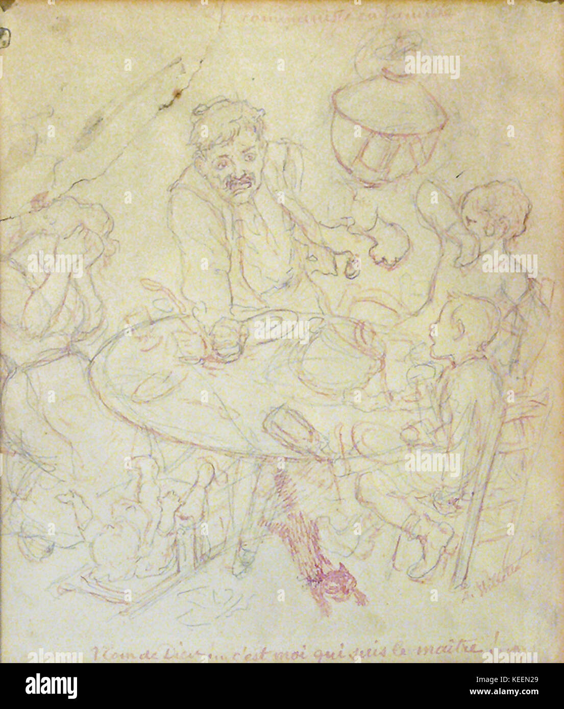 Willette A. inchiostro rosso, matita Le communiste en famille 22.5x18.5cm Foto Stock