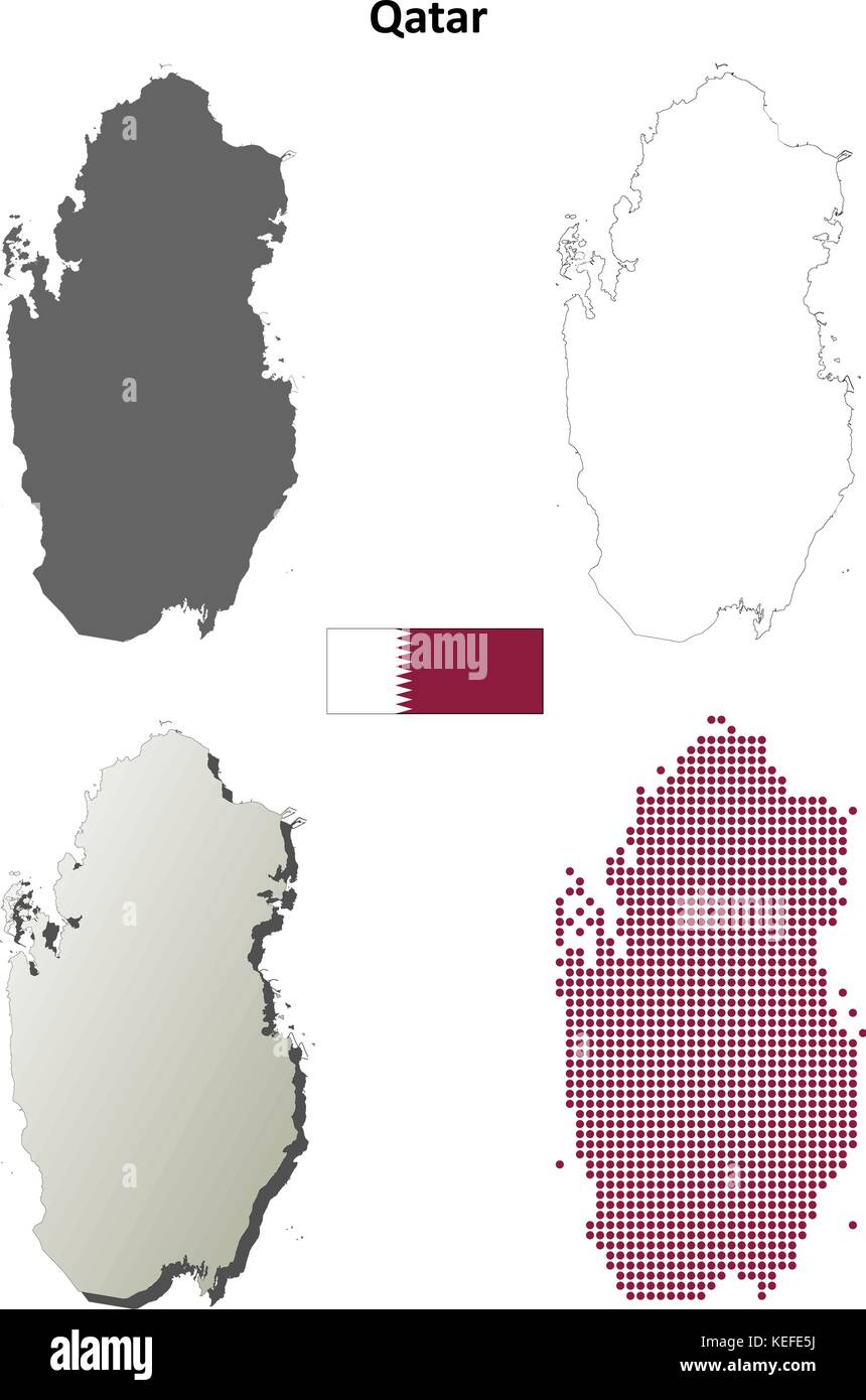 Qatar mappa di contorno impostato Illustrazione Vettoriale
