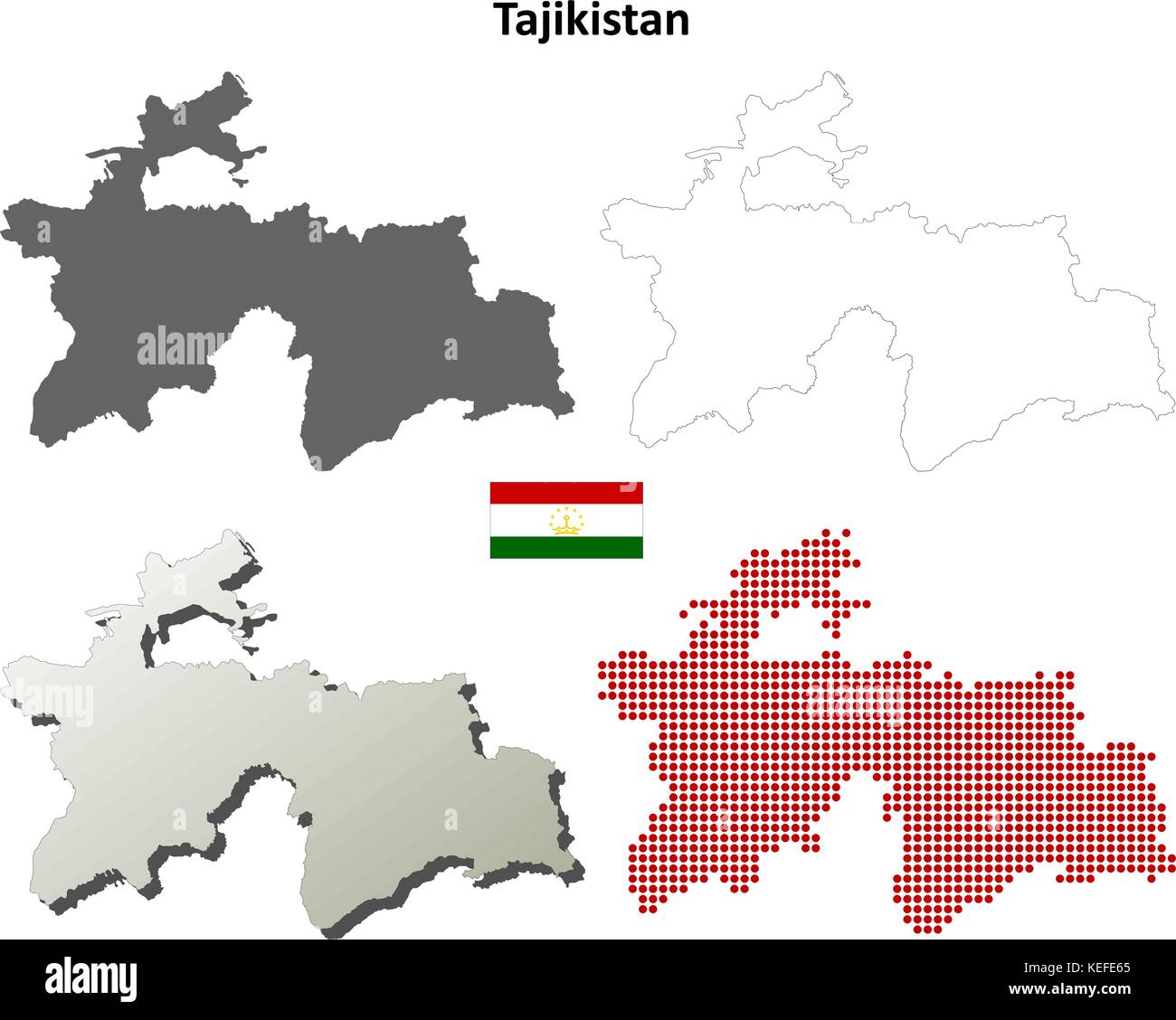 Tagikistan mappa di contorno impostato Illustrazione Vettoriale