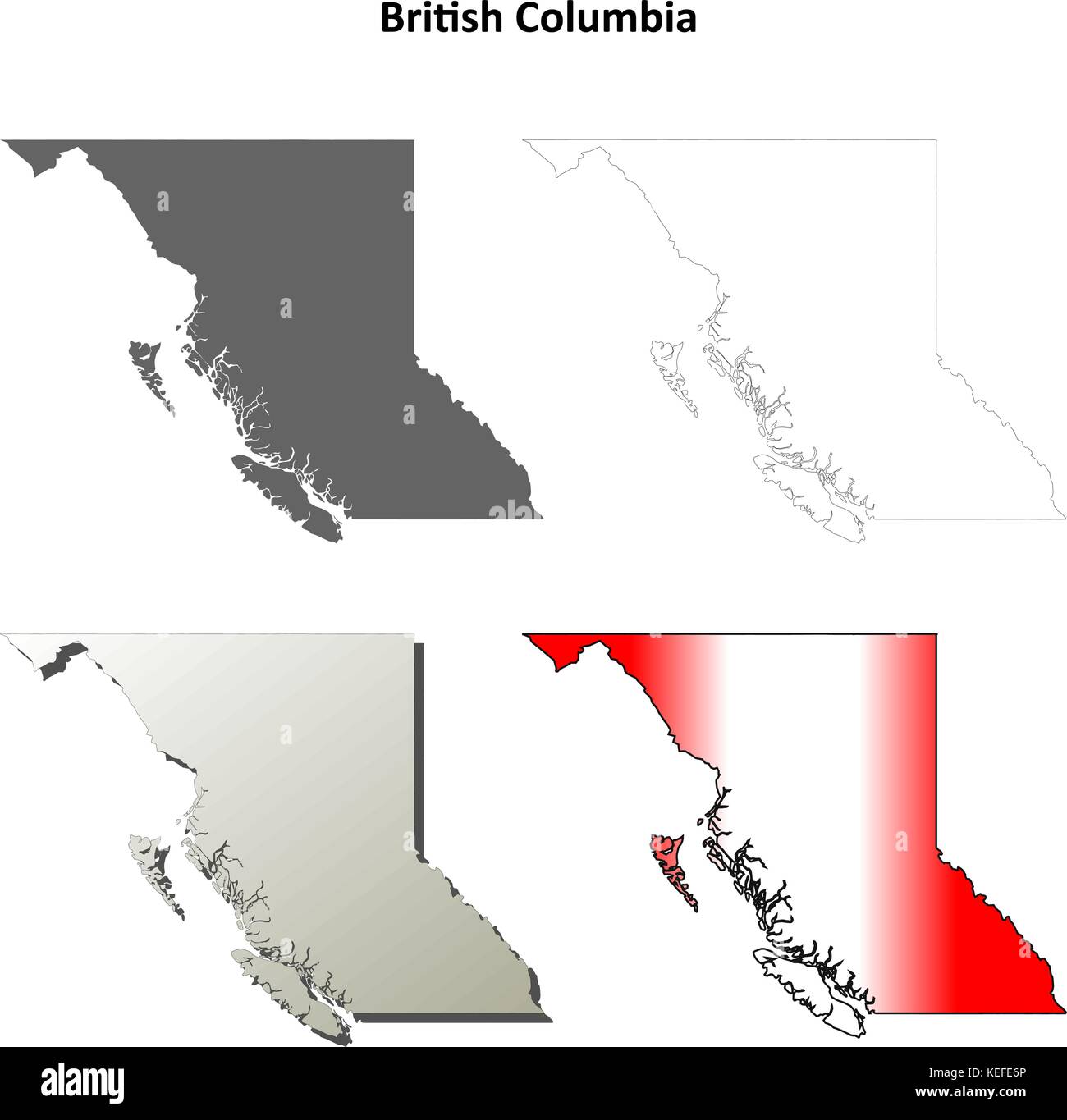 British Columbia vuoto mappa di contorno impostato Illustrazione Vettoriale