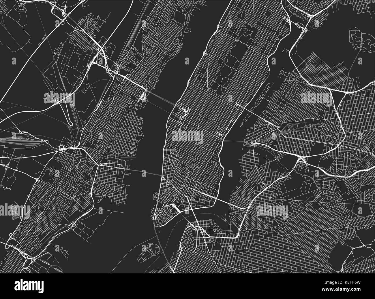 Sfondo vettoriale con tutte le strade di New York e la mappa dei dintorni. Illustrazione Vettoriale
